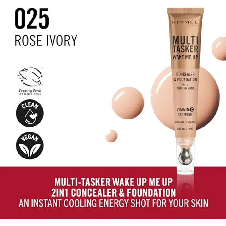 Rimmel Multi-Tasker Wake Me Up, Concealer zur Verjüngung der Gesichtshaut, hellt auf, Farbton 25 Rose Ivory, 20 ml – Bild 5