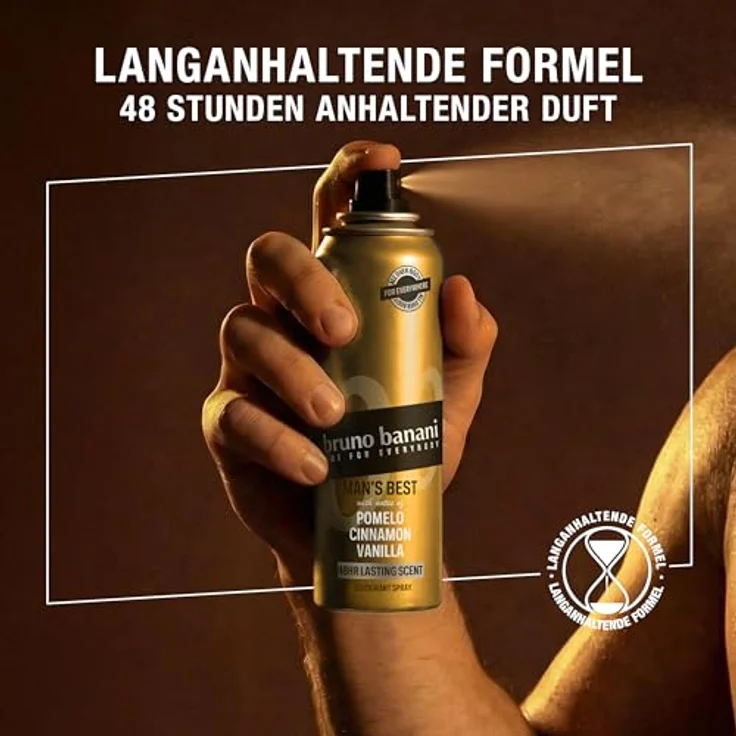 bruno banani bb Man's Best Deo-Bodyspray für Herren, 48h holziger Amberduft, vegane Formel, 150 ml – Bild 4