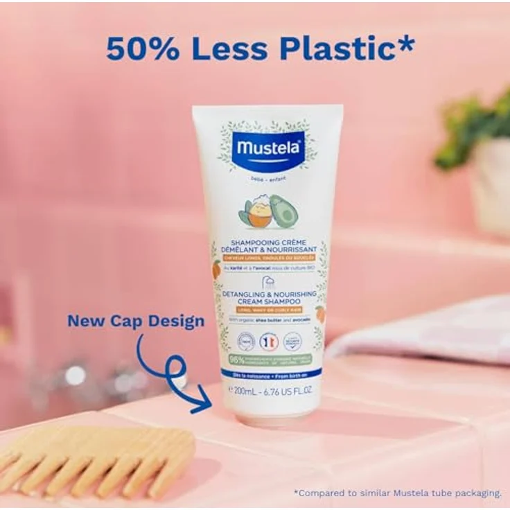 Mustela Creme Shampoo 200 ml, entwirrend und nährstoffreich mit Bio-Sheabutter und Bio-Avocadoöl – Bild 5