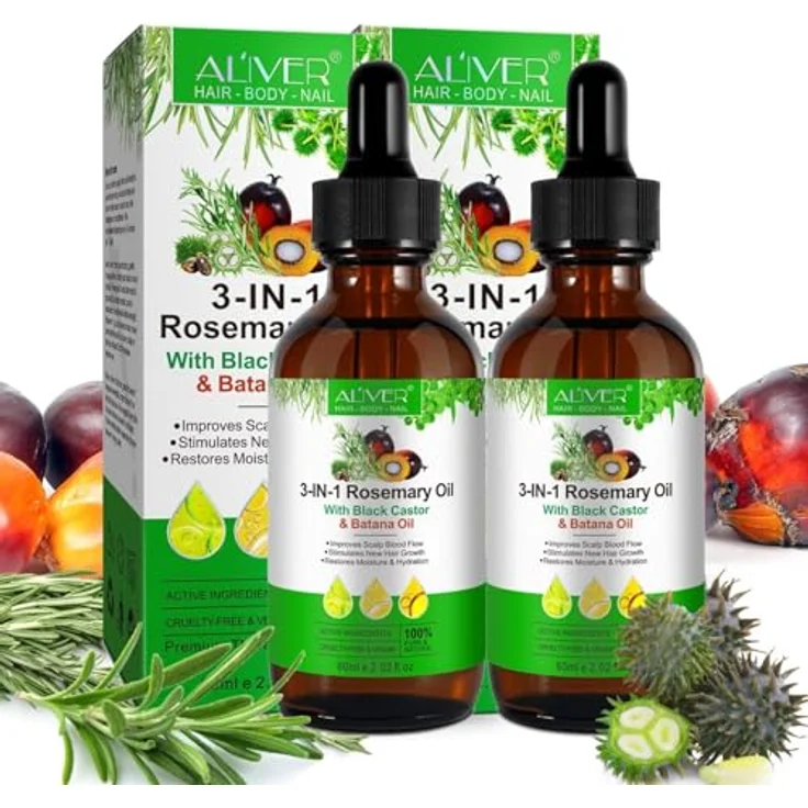 P-Beauty 2x Haaröl 3in1, Rosmarin-, Rizinus- & Batanaöl, 60ml - Ätherisches Öl für Haar-, Hautpflege & Massage, fördert Haarwachstum, pflegt Nägel – Bild 1