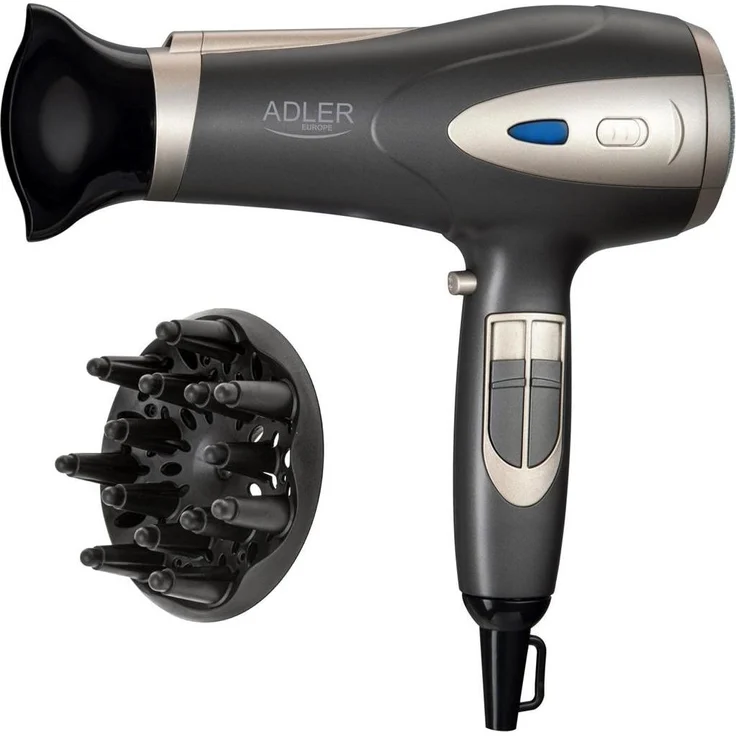 Adler AD 2248gc Haartrockner, 2400 W mit Ionen-Technologie, 2 Gebläsestufen, 3 Wärmestufen, schwarzes Design