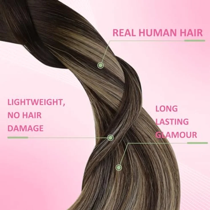 YoungSee Tape-In Extensions, Echthaar Ombre Dunkelbraun/Karamellblond, 30 cm – Ultraleicht, Invisible Tape, mit Ersatzklebebändern – Bild 2