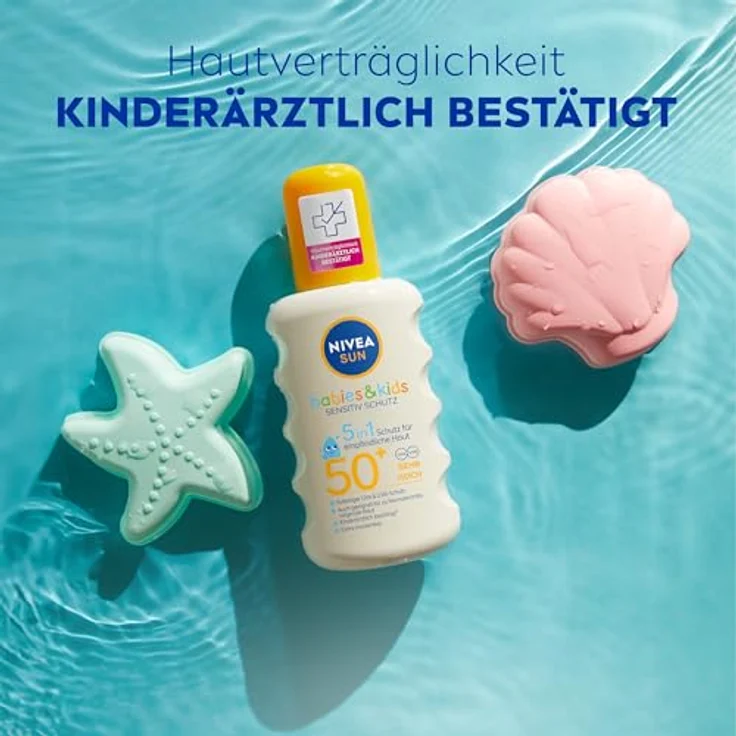 NIVEA SUN Babies & Kids Sensitiv Schutz Sonnenspray LSF 50+, extra wasserfest, duftfrei, für empfindliche Haut, 200 ml – Bild 4