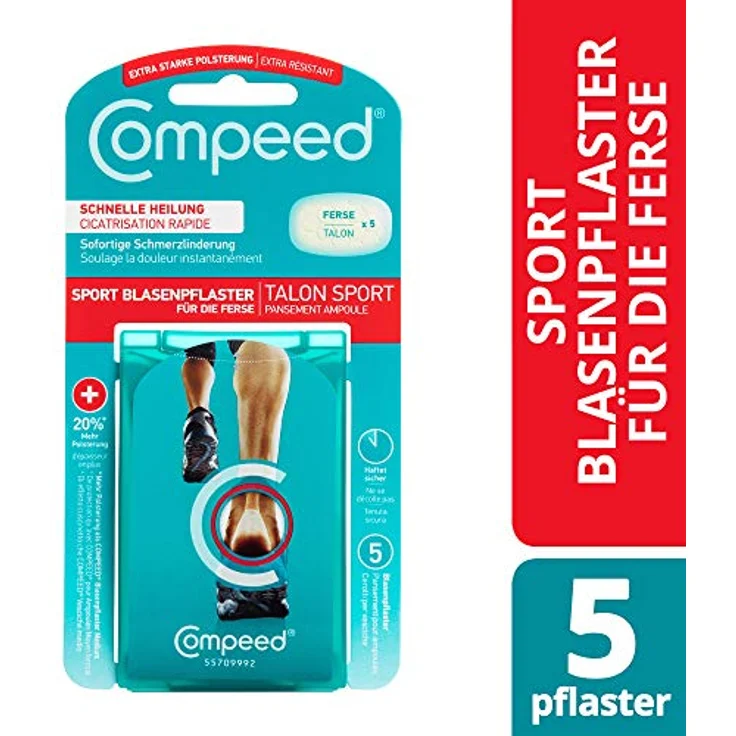 Compeed Blasenpflaster Sport für die Ferse, Hydrokolloid-Pflaster für extra starken Schutz bei Blasen an den Fersen, 5er Pack – Bild 3