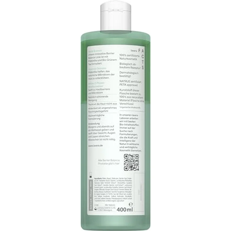 lavera Barrier Balance Mizellenwasser - 2-Phasen - ohne Alkohol - ohne Parfüm - löst wasserfestes Make-Up - sanft zu Hautbarriere - Präbiotika - vegan - Naturkosmetik - 400 ml – Bild 4