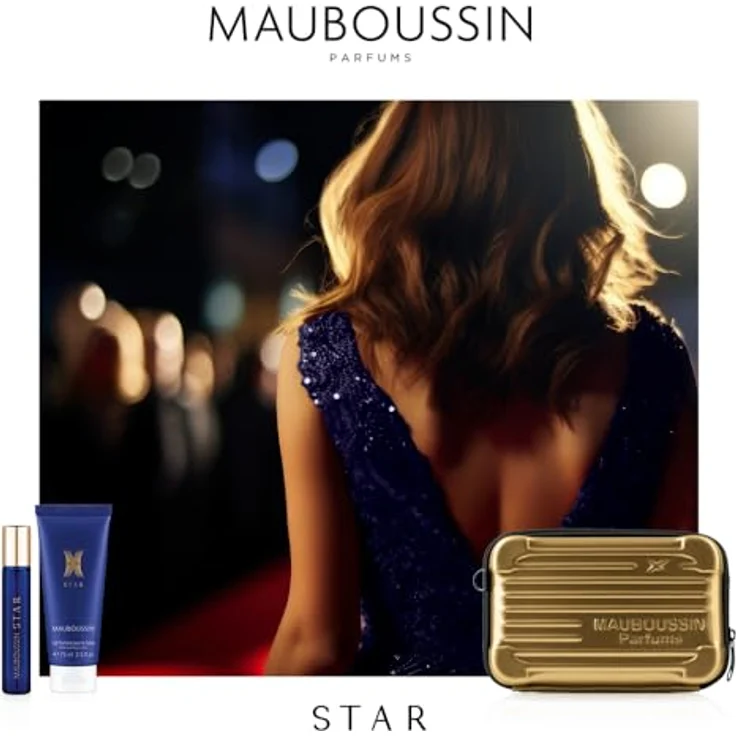 Mauboussin Prestige 2024 Star Set, Eau de Parfum 90 ml, Körpermilch 75 ml, Travel Spray 20 ml, elegante goldene Umhängetasche – Bild 3