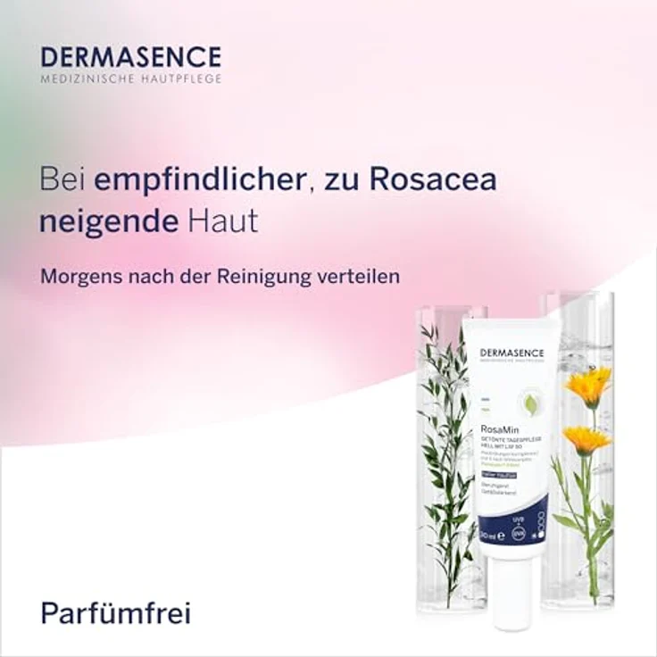 DERMASENCE RosaMin Getönte Tagespflege hell mit LSF 50, 30 ml, beruhigend, pflanzlicher 5-fach-Wirkkomplex, parfümfrei, vegan – Bild 4