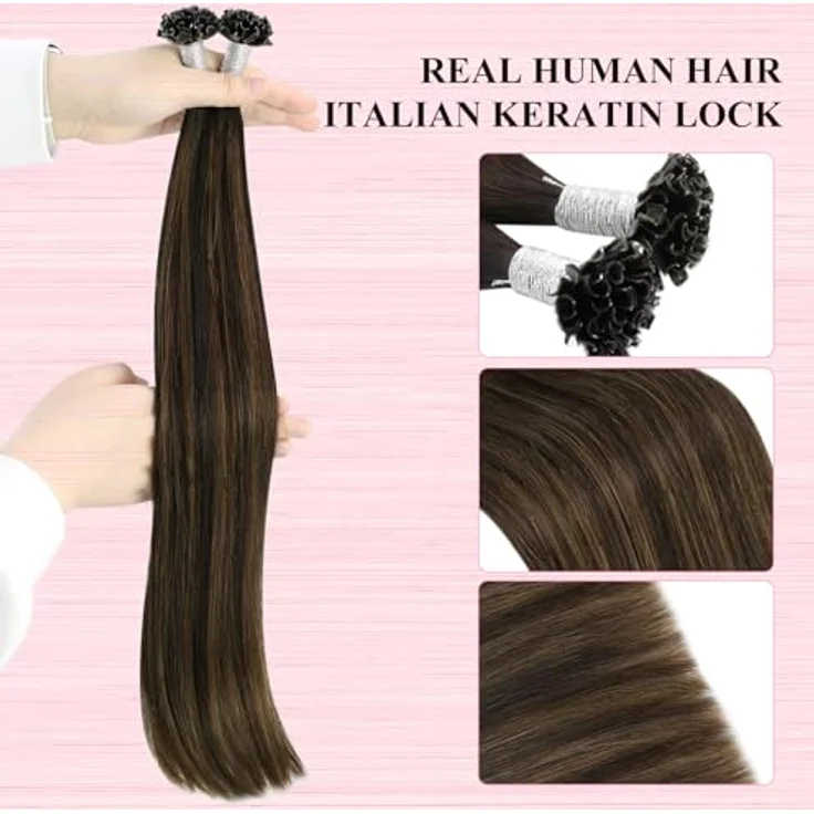 YoungSee Echthaar Ombre Bonding Extensions 40cm, Dunkelbraun und Mittelbraun, Keratin Hot Fusion Utip, 50g – Bild 3
