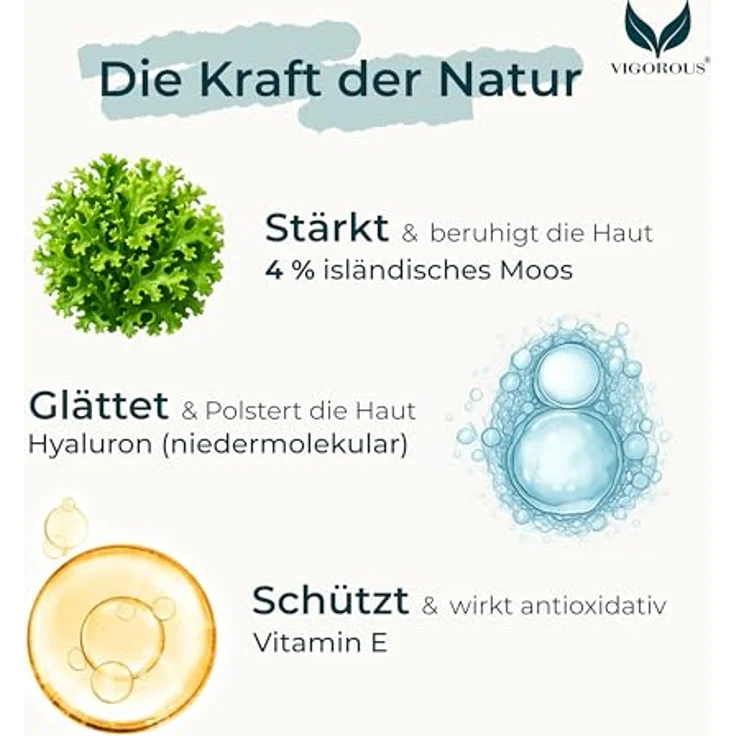 VIGOROUS® Moossalbe Antifaltencreme 100ml mit Hyaluronsäure – Naturkosmetik zur Hautverjüngung für Damen & Herren – Vegane Feuchtigkeitscreme Made in Germany – Bild 2