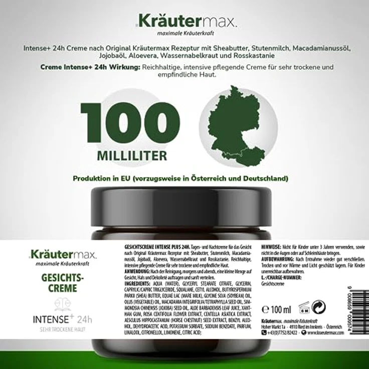 Kräutermax Intense Gesichtscreme - Intensive Pflege für sehr trockene Haut - 24 Stunden Tagescreme und Nachtcreme 100 ml – Bild 2