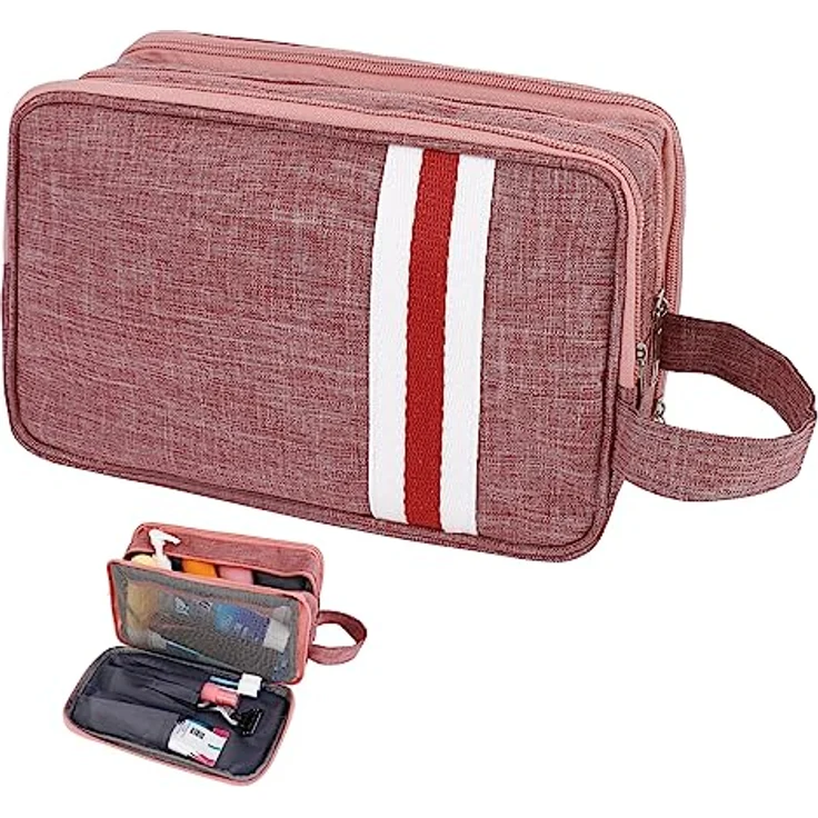 AiQInu Kulturtasche Damen, Reise Kulturbeutel Herren Oxford Tuch Wasserdicht Waschtasche Kosmetiktasche Reisezubehör Großer Stauraum (Rosa) – Bild 1