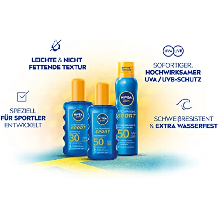 NIVEA SUN UV Dry Protect Sport Sonnenspray LSF 50 (200 ml), 100% transparenter Sonnenschutz speziell für Sportler, schweißresistente & extra wasserfeste Sonnencreme – Bild 2