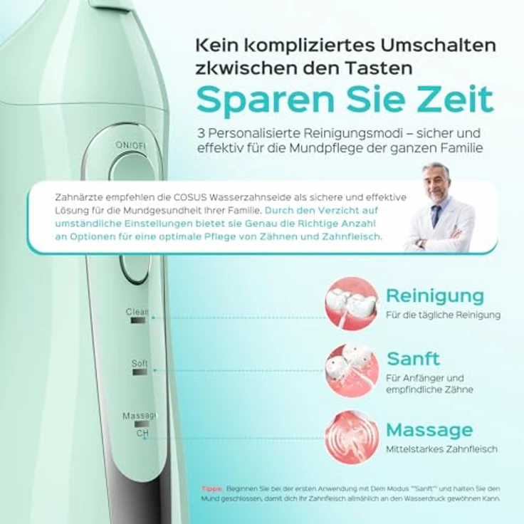 COSLUS C20 (F5020E) Munddusche, kabellos, 300ml Wassertank, IPX7 wasserdicht, 5 Multifunktionale Jet-Tipps, 30 Tage Akkulaufzeit, für tägliche Tiefenreinigung – Bild 3