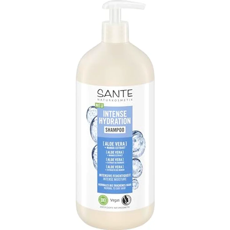 SANTE Naturkosmetik Intense Hydration Shampoo Aloe Vera + Mango-Extrakt, veganes Pflegeshampoo mit Pumpspender, stärkt und hydratisiert trockenes Haar, 950 ml – Bild 1