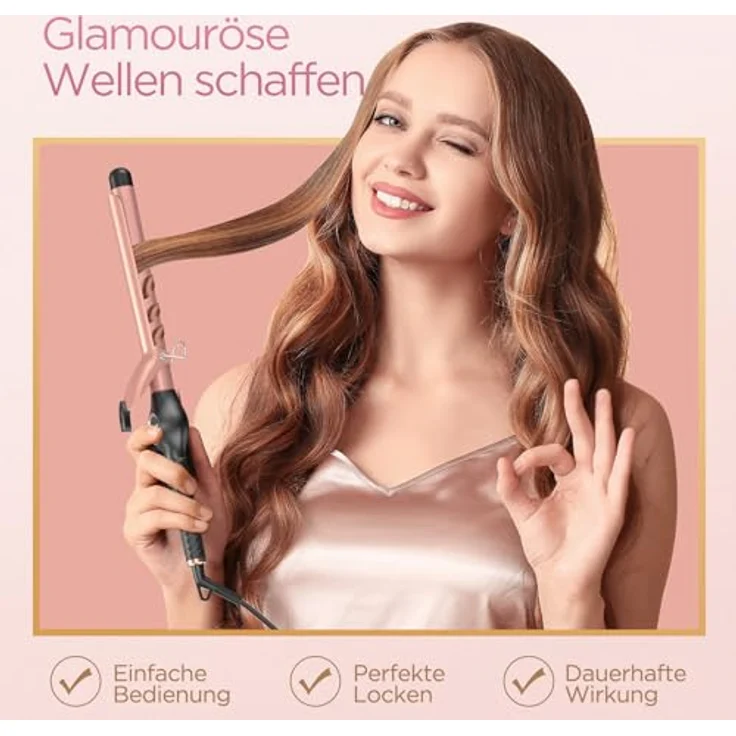 BESTOPE PRO Lockenstab 25mm, Extra langer Hair Curler mit 30s Schnellheizung, Multi-Temperatur, großem LCD-Display & Klemme, inkl. Handschuh – Bild 4