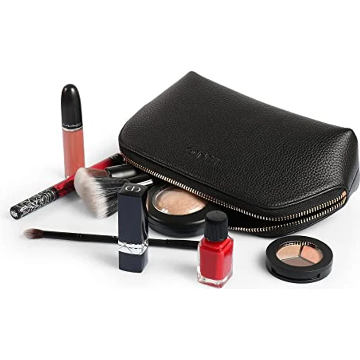 Londo Echtleder Kosmetiktasche, Schminktasche, Make up Tasche für Damen, Mädchen - Sonderfach mit Reisverschluss (Schwarz) – Bild 3