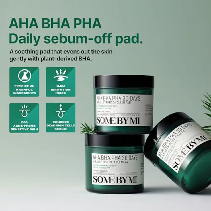 SOME BY MI AHA BHA PHA 30 Days Miracle Truecica Clear Pad – 70 Pads, 4,22 Unzen, 125 ml – Mildes Peeling-Toner-Pad mit niedrigem pH-Wert für empfindliche Haut – Akne-Pflege - Teebaum & Centella Asiatica Bark Extrakte – Bild 2