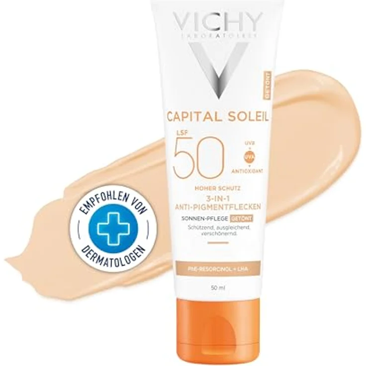 Vichy Idéal Soleil 3-in-1 Getönte Sonnenpflege LSF50 Anti Pigmentflecken Creme sehr hoher Schutz 50 ml hoher Lichtschutzfaktor – Bild 2
