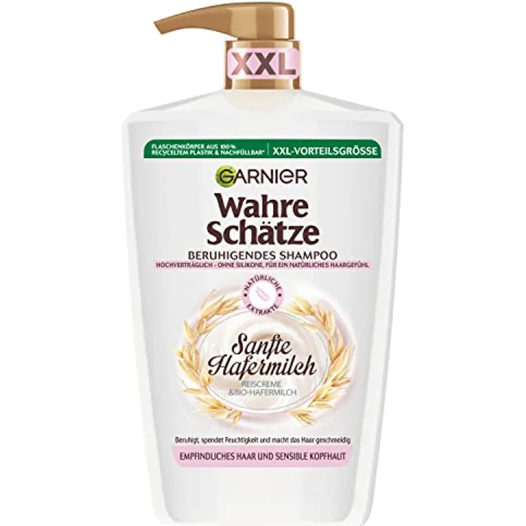 Garnier Wahre Schätze Beruhigendes Shampoo Sanfte Hafermilch, XXL Formal 1L, für empfindliches Haar und sensible Kopfhaut, Wahre Schätze Hafermilch, 1000 ml