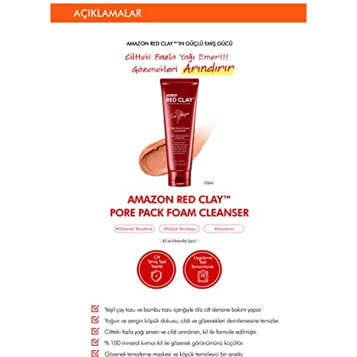 Missha Amazon Red Clay™ Tiefenreinigungsschaum, 120 ml Gesichtsreiniger mit antioxidativen Eigenschaften und talgregulierender Wirkung – Bild 2