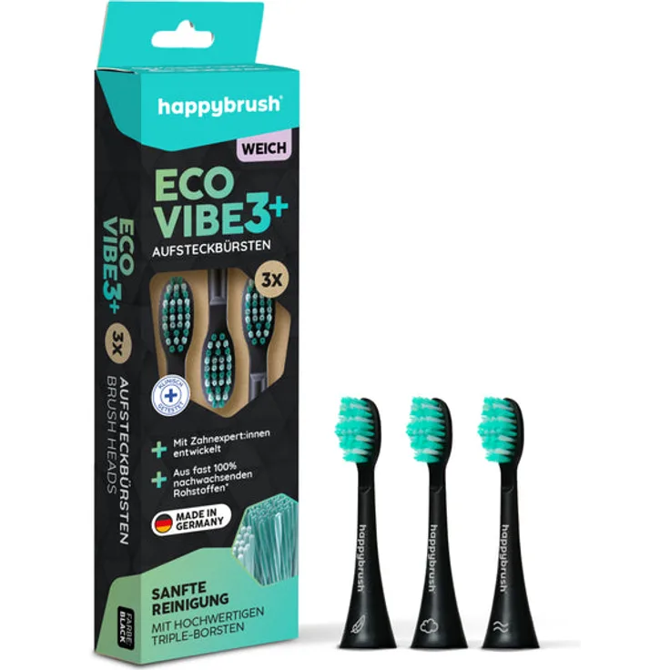 happybrush Aufsteckbürsten Eco Vibe 3+ | Black-Mint Weich