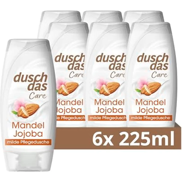 Duschdas Care Duschgel Mandel & Jojoba, milde Pflegedusche mit pH-hautneutraler Formel, 6x 225 ml, biologisch abbaubar