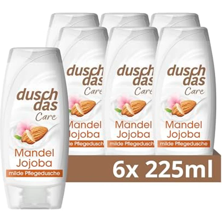 Duschdas Care Duschgel Mandel & Jojoba, milde Pflegedusche mit pH-hautneutraler Formel, 6x 225 ml, biologisch abbaubar – Bild 1