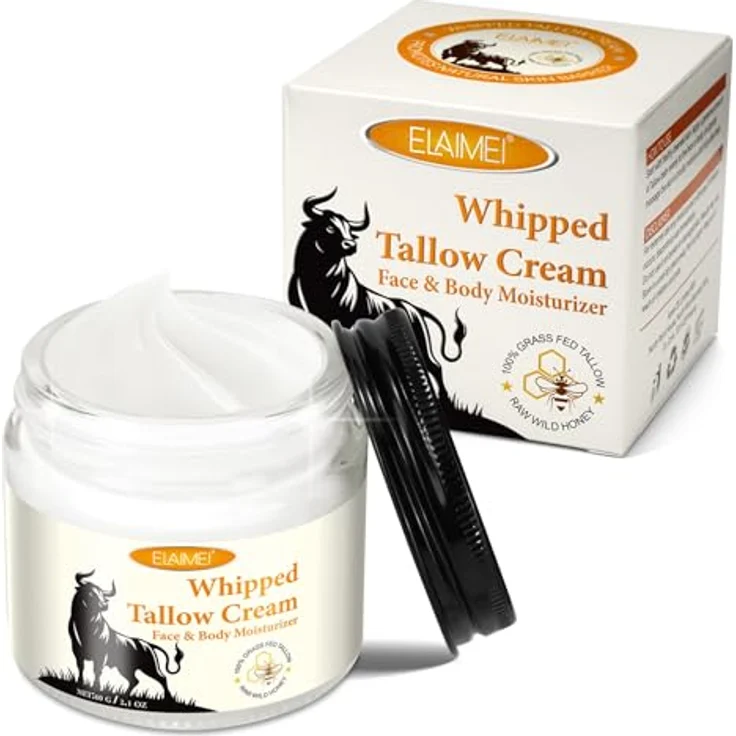 P-Beauty Cosmetic Accessories Whipped Tallow Cream, 60 g, natürliche Feuchtigkeitspflege mit Rindertalg und Honig, hypoallergen, multifunktional – Bild 1