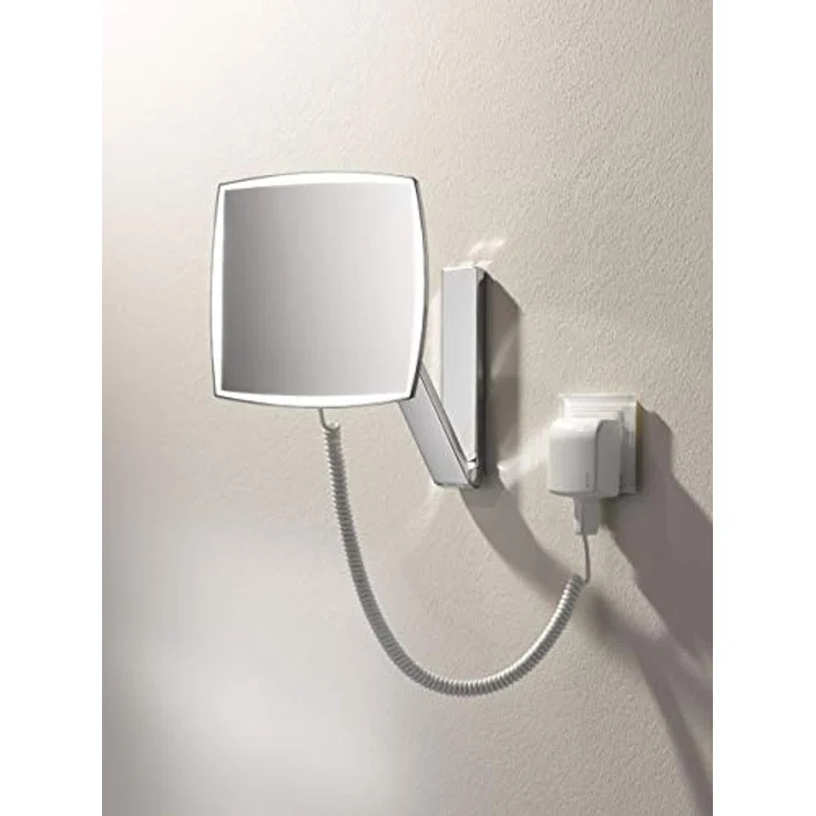 KEUCO Wand-Kosmetikspiegel mit Schwenkarm, LED-Beleuchtung, 5-facher Vergrößerung, Stecker-Transformator, 20x20cm, eckig, chrom, iLook_move – Bild 2