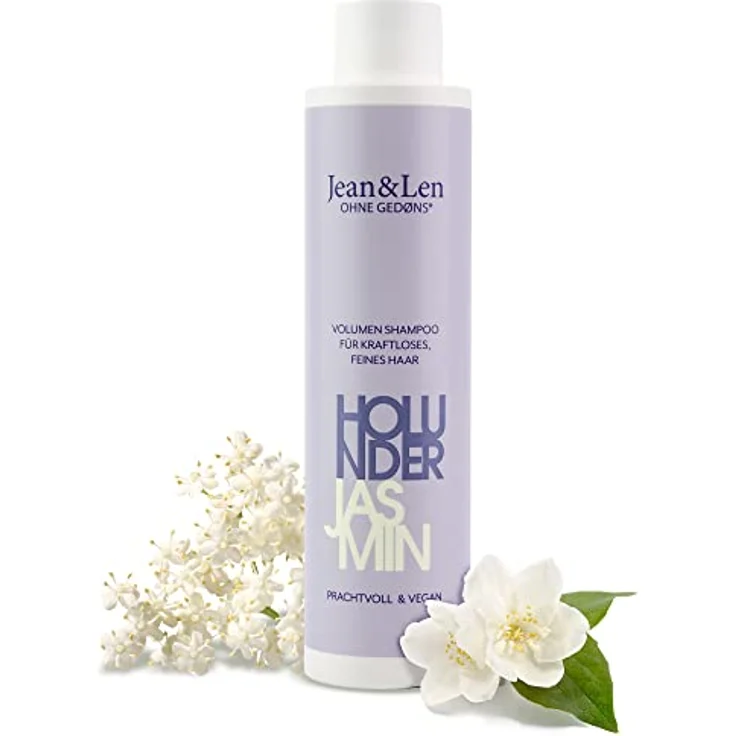 Jean & Len Volumen Shampoo Holunder & Jasmin, für kraftloses und feines Haar, verleiht Volumen, fruchtig-blumiger Duft, ohne Parabene und Silikone, vegan, 300 ml – Bild 1