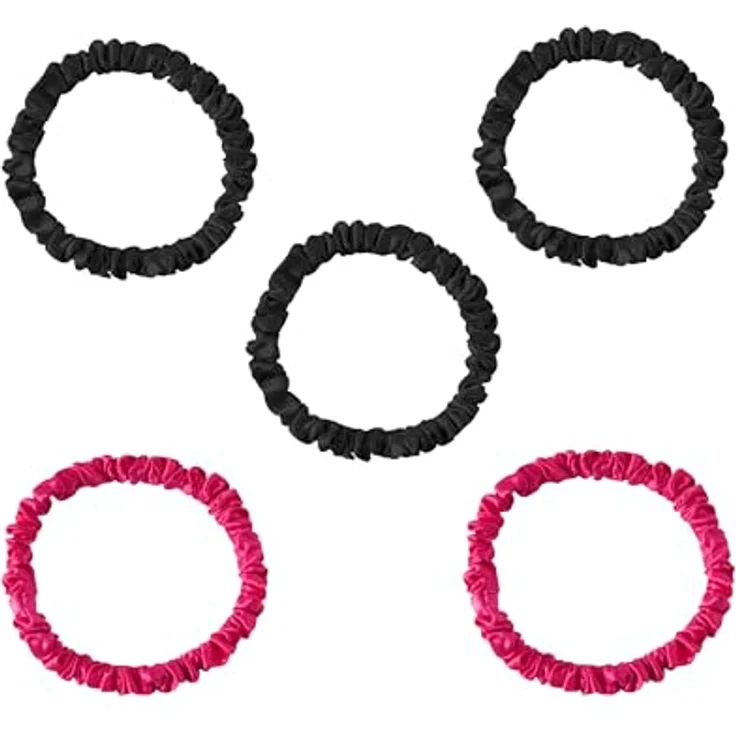 Townssilk Silk Skinnie Haargummis aus 100% reiner Maulbeerseide, 22 Momme, elastisch, 5er Set, Farbkombination 9 – Bild 1