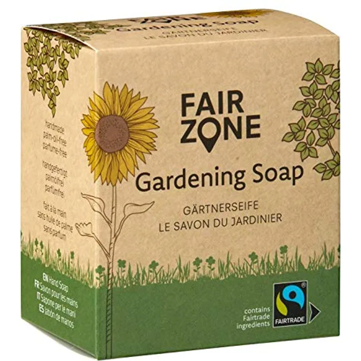Fair Squared FAIR ZONE Gärtnerseife 160 g, handgefertigt, palmölfrei und parfumfrei, ideal gegen Erd-, Harz- und Grasflecken