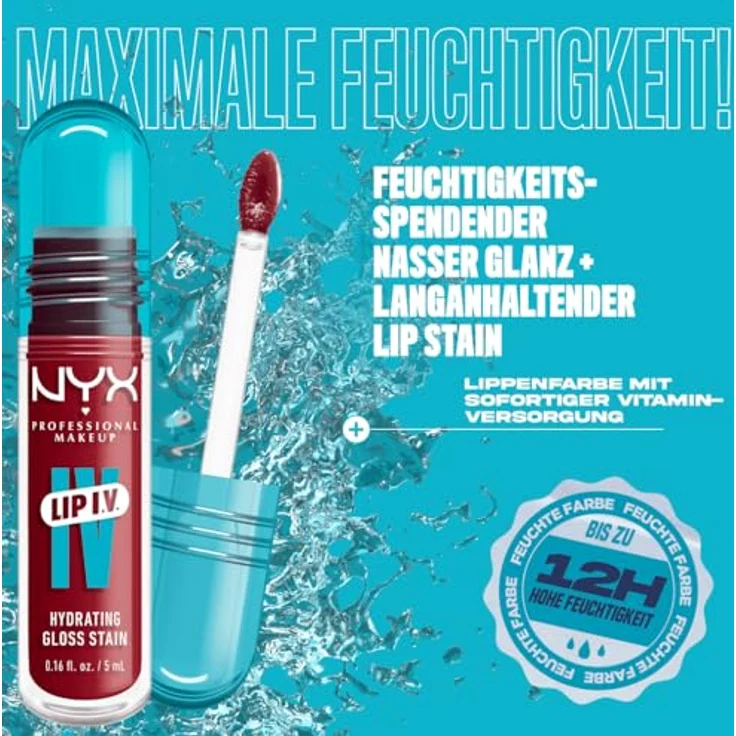 NYX Professional Makeup Lip IV Gloss Serum, feuchtigkeitsspendender Lipgloss mit Vitamin-Komplex, hochpigmentiert, 5 ml, Farbe: Berry Thirsty – Bild 3