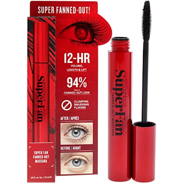 Smashbox Super Fan Mascara - Black For Women 9.4 g Mascara with 12-Hour Lift, Length, and Volume