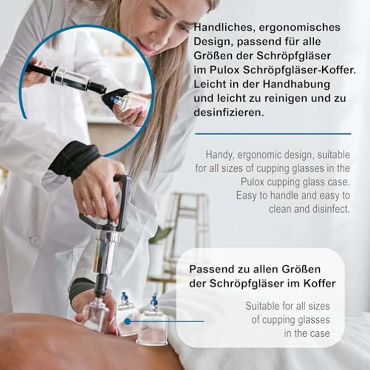 pulox Vakuum-Massager Vakuum-Pumpe, ergonomisch mit rutschfester Gummispitze, Ersatzteil für Schröpfgläser-Koffer-Set – Bild 5