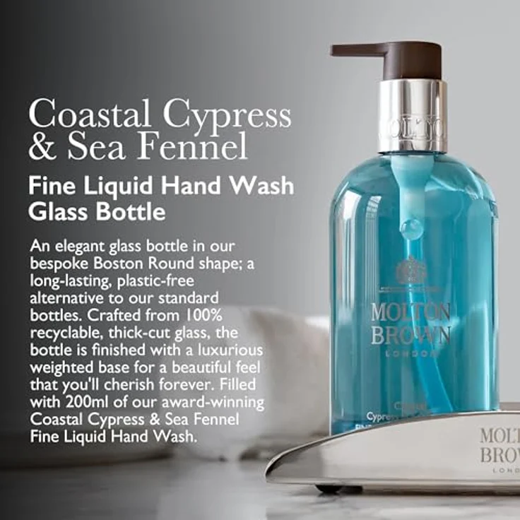 Molton Brown Coastal Cypress & Sea Fennel, Glasflasche für feine flüssige Handseife 200 ml – Bild 2