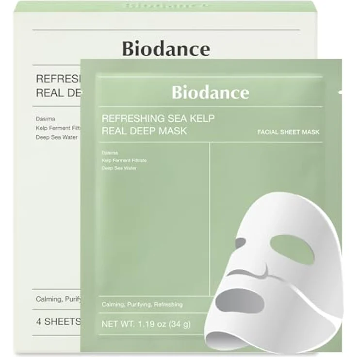 BIODANCE Refreshing Sea Kelp Real Deep Mask, Hydrogel Gesichtsmaske mit 10% Kelp Ferment, beruhigend, Öl- und Sebumkontrolle, Blemish Care, Korean Skincare, 34 g x 4ea – Bild 1