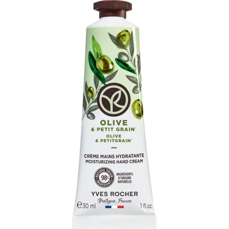 Yves Rocher Bain de Nature Handcreme Olive & Petit Grain, 30 ml, feuchtigkeitsspendend, vegan, zieht schnell ein
