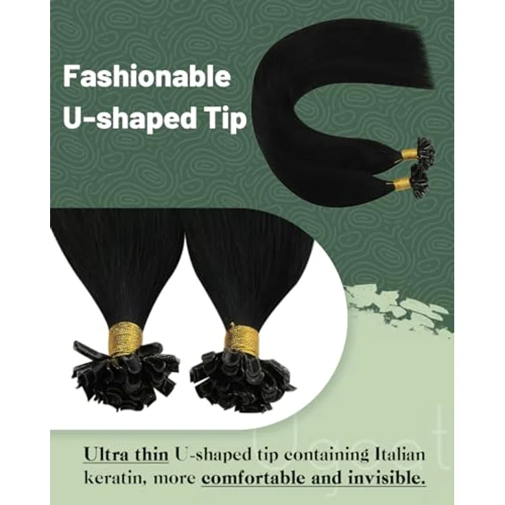 Ugeat Echthaar Extensions Bondings, Schwarz U Tip, 60 cm, 50 g, Remy-Haar für nahtloses Styling – Bild 2