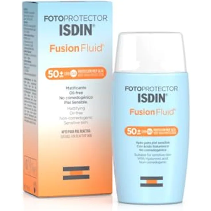 ISDIN Fusion Fluid LSF 50+ 50 ml | Sonnencreme für das Gesicht | Mattierend und mit Anti-Aging-Wirkstoffen, hypoallergen
