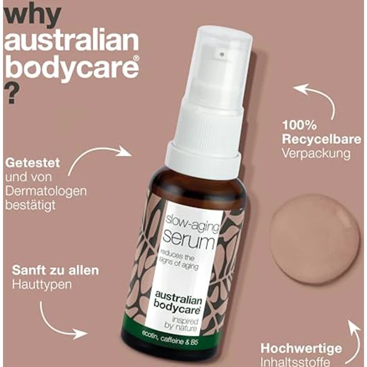 Australian Bodycare Vegan Anti-Aging Serum, 30 ml - Mit Hyaluronsäure, Peptiden & Koffein - Ideal für Normal, Reife, Sensible Haut – Bild 4