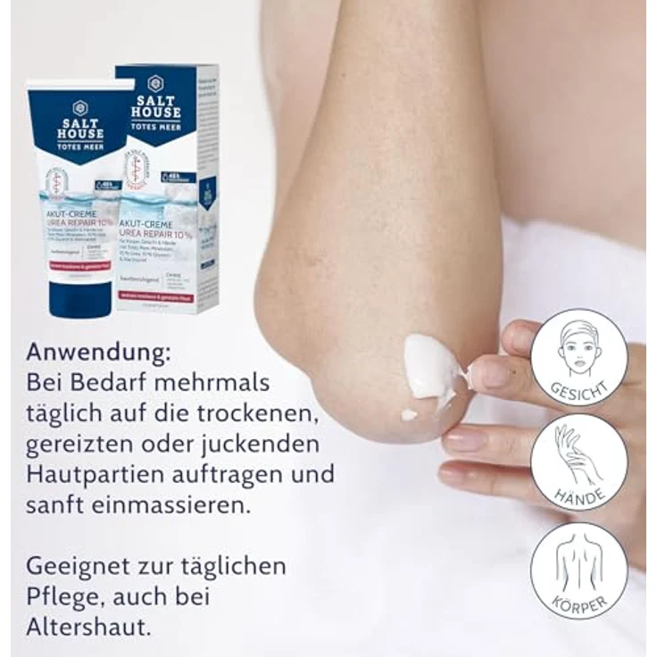 Salthouse Totes Meer Therapie Akut-Creme Urea Repair 10%, feuchtigkeitsspendende Körperpflege für extrem trockene Haut, 100ml – Bild 4