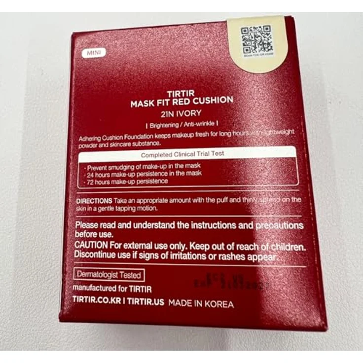TIRTIR Mask Fit Red Cushion Mini, langanhaltendes Make-up mit Schwämmchen, 21N Ivory, 4.5 g – Bild 4