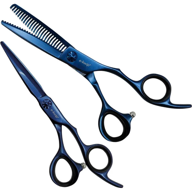 E-kwip Neptune Set, Haarschere aus Japanstahl mit mattblauer Titanbeschichtung, 6 Zoll