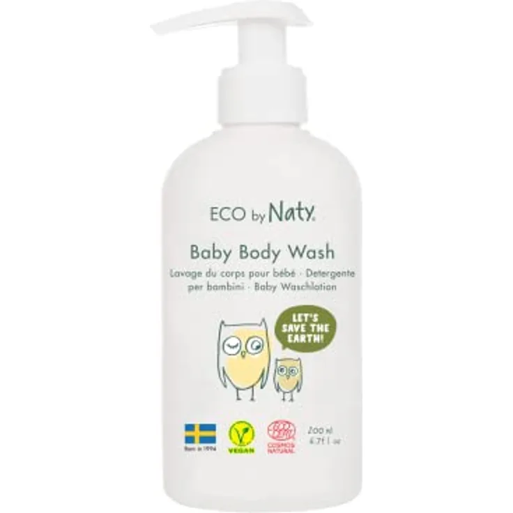 Eco by Naty Baby Body Wash, Ökologische pflanzliche Inhaltsstoffe mit 0% Parfüm, Hypoallergen und dermatologisch getestet, 200 ml Flasche