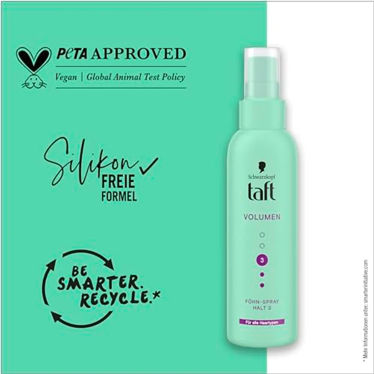Schwarzkopf Taft Föhn-Spray Volumen, Haltegrad 3, 4x150ml, Föhnspray für alle Haartypen, vegane Formel, Föhnschutz – Bild 3