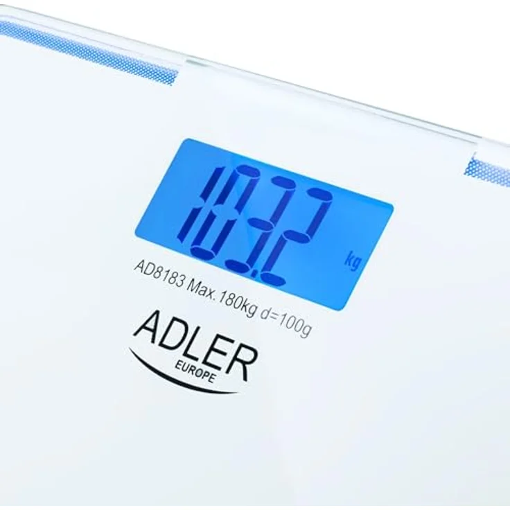 ADLER Badezimmerwaage AD 8138, 180 kg Tragkraft, mit blauer Hintergrundbeleuchtung und rutschfester Plattform – Bild 4