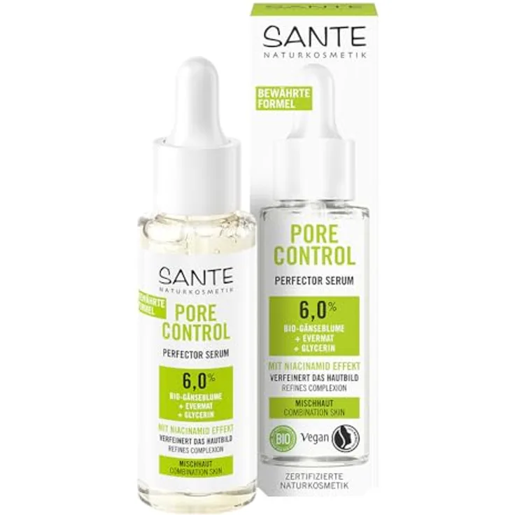 SANTE Naturkosmetik Pore Control Perfector Serum, Gesichtsserum mit Bio-Gänseblume und Niacinamid-Effekt, 30 ml