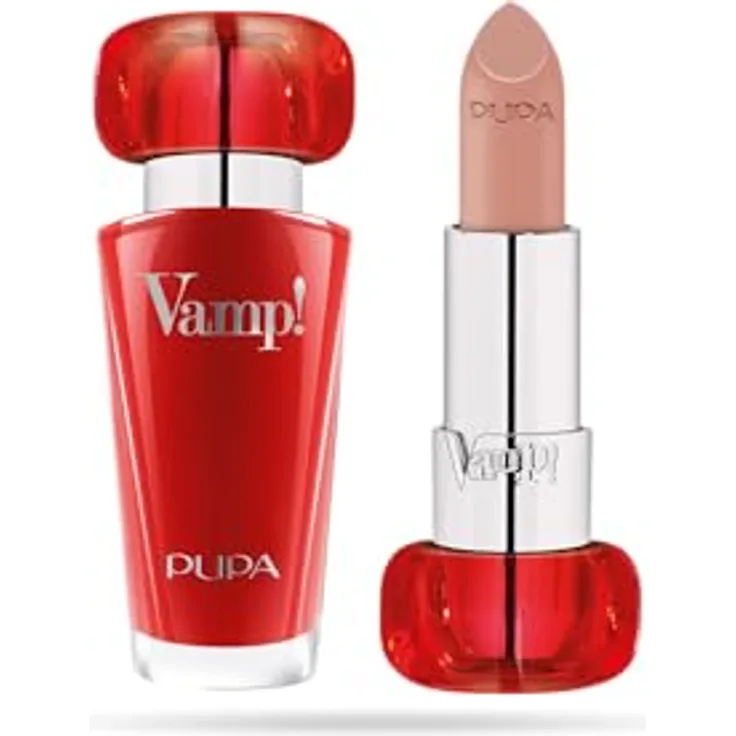 PUPA Milano Vamp! Luminous Lipstick, voluminisierender Lippenstift mit Satin-Effekt, Farbton 100 Naked Skin, 3.5 g