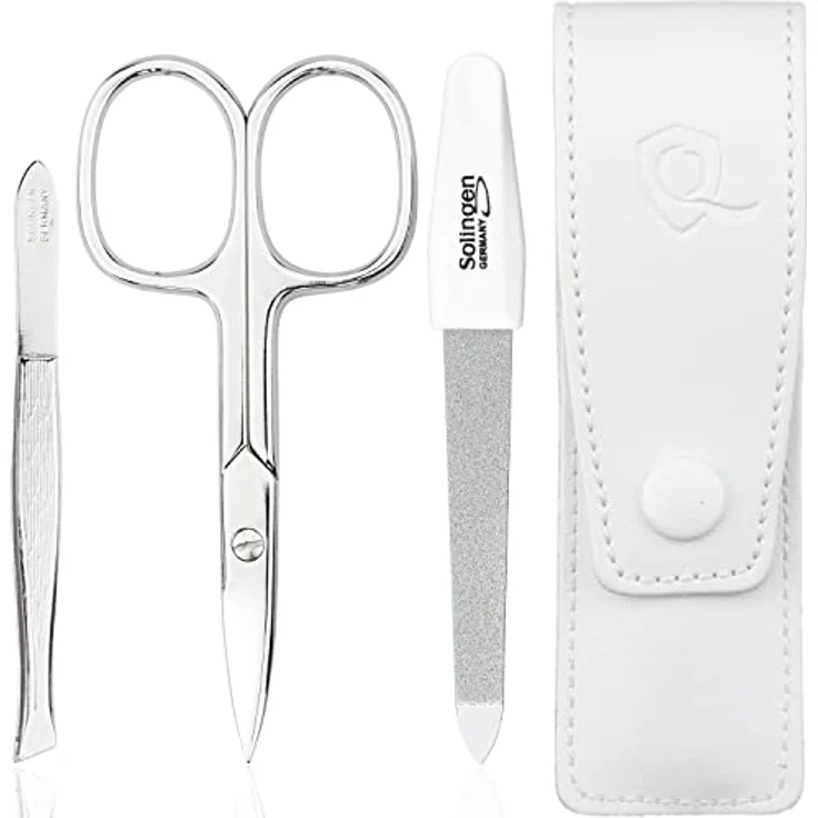 marQus Nagelschere und Pinzetten Set 3-teilig, Nagelpflegeset mit Feile aus Solingen, klassisch weiß, ideal für Reisen und Handtasche – Bild 1